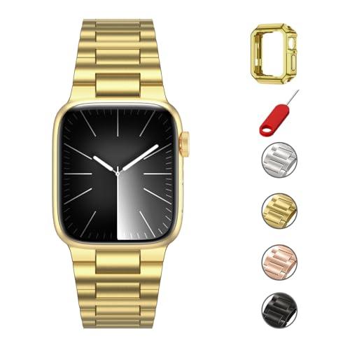 COGIFT Compatible with Gold Apple Watch Band 41mm 40mm 38mm, Business Stainless Steel Metal Watchband with Case for iWatch Series9/8/7/6/5/4/3/2/1/SE/SE2 Golden
