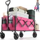 OVERMONT Collapsible Wagon with Tailgate - 220lbs Extended Lightweight Foldable Utility Wagons Folding Cart with Wheels - Small Garden Grocery Cart for Shopping,Grocery,Sports,Garden (Pink)