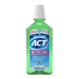 ACT Total Care Zero Alcohol Anticavity Fluoride Mouthwash 33.8 fl. oz. Fresh Mint, EXP 11/27