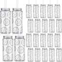 Domensi 24 Pack 14.2 oz Volleyball Plastic Cups with Lid and Straw Clear Reusable Cups with Lids and Strawstumbler for Birthday Sports Themed Party Supplies