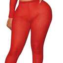 Kafiloe Birthday Outfits for Women Sexy 2 Piece Outfits Clubwear Mesh See Through Crop Top Bodycon Flare Pants Set (Large, Red)