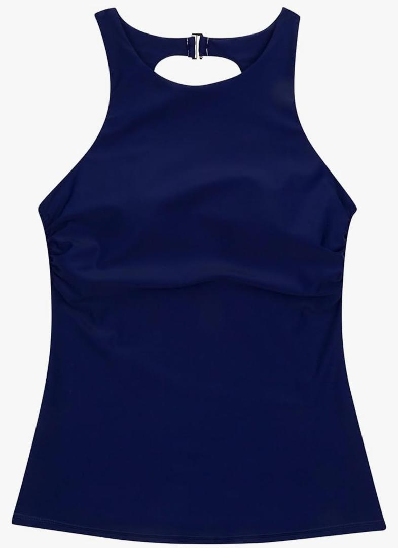 SwimZip Women's High Neck Fitted Tankini Swim Shirt - UPF 50+ Sun. M