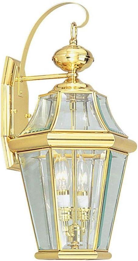 Livex Lighting 2261-02 Outdoor Wall Lantern, Polished Brass, 10.5"W x 20.75"H