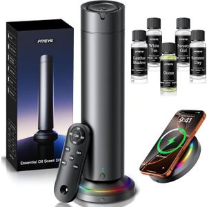 Waterless Scent Diffuser Kit Include 5x20ml Essential Oils, Essential Oil Diffuser for Home, Hotel & Office, APP&Remote Control, Quiet Operation, Pets and Kids Friendly, Max Coverage 1500 Sq Ft (Black)