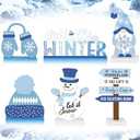 Barydat 6 Pcs Winter Wooden Table Decorations Snowman Snowflake Wooden Centerpieces for Party Black White Blue Tabletop Block Signs Winter Tiered Tray Decor for Home Office Kitchen(Snowman)