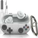 Compatible with Beats Solo Buds Case Cover, Funny Cartoon Game Console Design Protective Case for Beats Solo Buds Wireless Earbuds, with Carabiner (Light Gray)