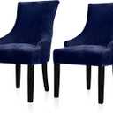 Lellen Velvet Stretch Wingback Chair Cover Slipcover - Reusable Protector Cover for Dining Room Banquet Home Decor etc Machine Washable Hand Washable (Navy, 2PC)