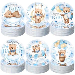 Funnymoom 60 Pcs 7 Inch Blue We Can Bearly Wait Plates for Baby Shower Blue Bear Tableware for Dessert Cake Bearly Wait Baby Shower Decorations Party Supplies for Gender Reveal Party