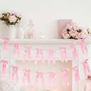 2 x 2 Pack Pink Bow Coquette Decor Garland Banner - 16 Prestrung Satin Pink Bows Garland for Bridal Shower Decorations,Bachelorette Party, Birthday Party, Wedding Wall & Holiday Decor Home Aesthetic