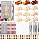 BOIKOKY Racecar Painting Party Favors Kit - 12 Unfinished Wooden Cars, Acrylic Paints, Brushes, Thank You Cards, Perfect for Racing-Themed Birthday & Two Fast Theme Party Supplies