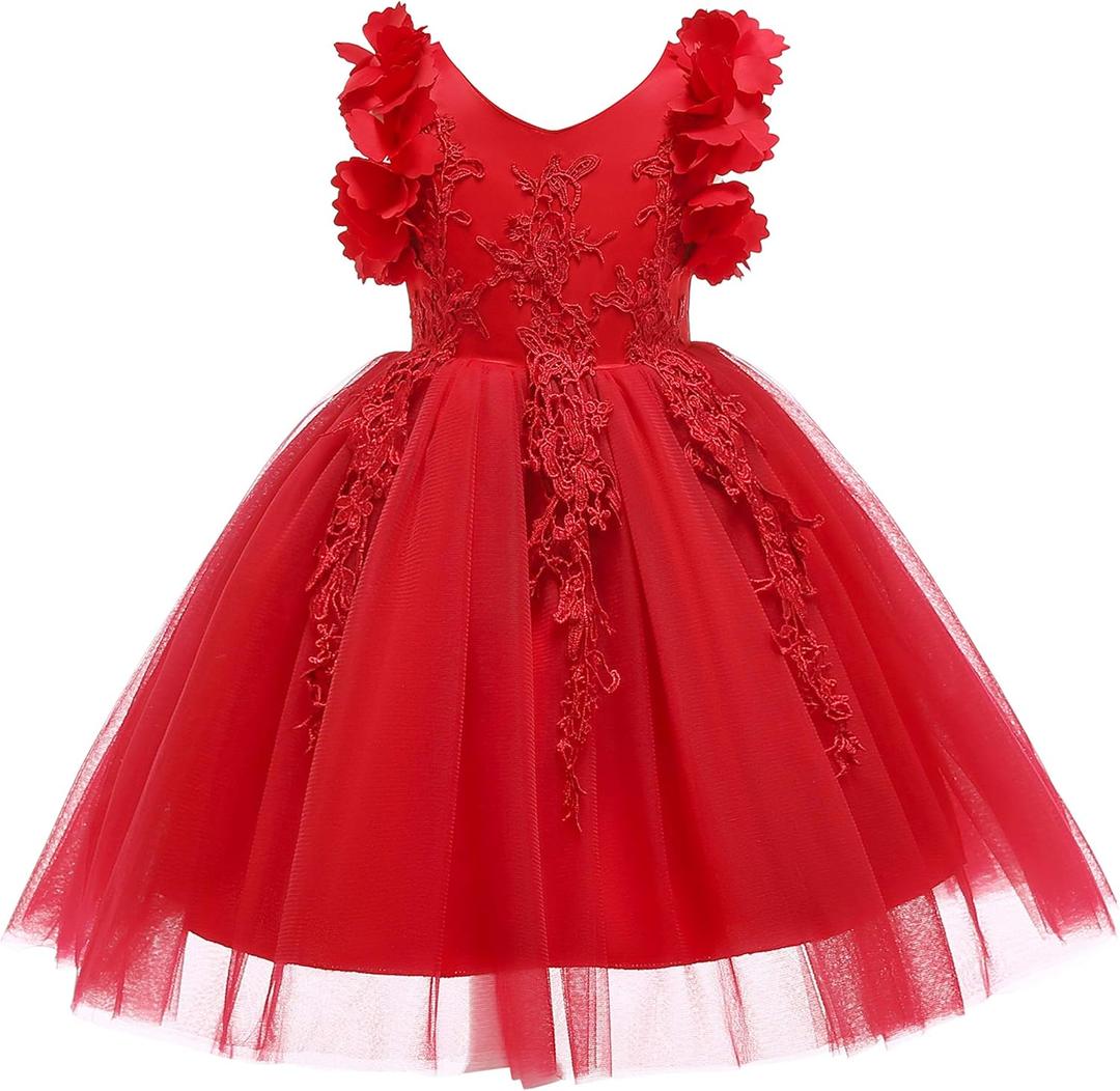Weileenice Flower Girl Lace Dress Pageant Kids Wedding Christmas Holiday Party Dresses (4-5T, Bright Red)