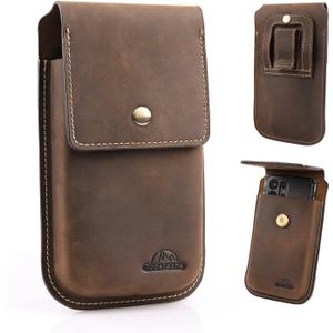Topstache Leather Phone Holster for iPhone 17/16/15/14/13 Pro Max & Plus - Belt Clip Cell Phone Case for Galaxy S25/S24/S23 Ultra & Plus - Leather Belt Holder Pouch for Men, XL, Dark Brown
