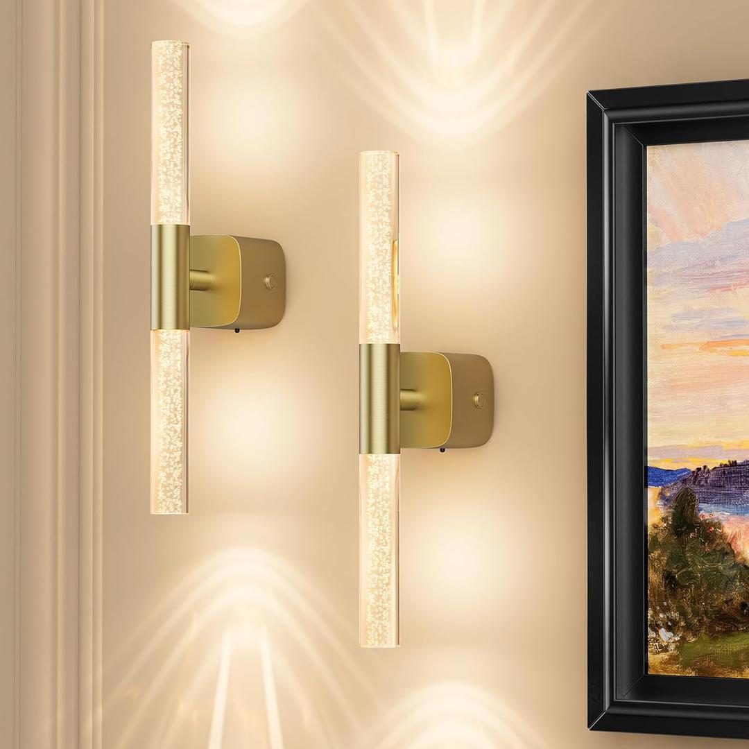 Battery Operated Wall Sconce Set of 2 Rechargeable Battery Powered Wall Light with 12000mAh Wireless Dimmable Wall Lamp Fixtures for Bedroom Living Room (Brushed Gold, 16"-2 Pack)