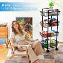Simple Trending 4 Tier Rolling Fruit Vegetable Basket Cart, Metal Wire Kitchen Storage Organizer on Wheels for Bread Onion Potatoes, Black