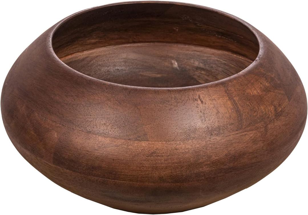 Bloomingville Modern Round Wood Bowl, Walnut Finish
