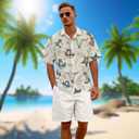 Funny Hawaiian Shirts for Men Retro Button Down Short Sleeve Summer Beach Aloha Shirts Holiday Theme Party Shirt (Beige, L)