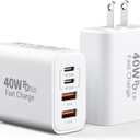 USB C Charger Block, 40W 4 Ports Type C Fast Phone Charging Blocks Cube PD USBC Wall Plug+QC 3.0 USB A Charger Brick Box Power for iPhone 17/16/15/14/13/12 Pro Max, iPad, Samsung Galaxy, Pixel, 2Pack
