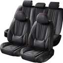 Car Seat Covers Full Set Black and Red line, Premium Leather Car Seat Covers, Waterproof and Breathable Seat Covers, Universal Car Seat Protector Fit for Cars, Trucks, SUVs, Pick-ups