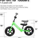 12 Inch Toddler Balance Bike for 1-3 Year Olds, No-Pedal Bike with Tool-Free Adjustable Seat, Quick Assembly, Gift for 1-3 Year Old Boys & Girls with Customizable Plate