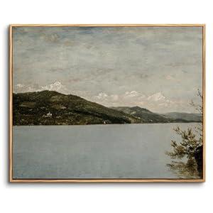 Vintage Wall Art Framed, Lake Mountain Wall Art Canvas Prints, Retro Nature Landscape Paintings, Moody Rustic Farmhouse Decor, Living Room Bedroom Decor Aesthetic Artworks 8"X10"