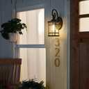 Emliviar Modern Outdoor Wall Lantern - Exterior Carriage Light for Garage Front Porch with Seeded Glass Shade, 15.5 Inch Height, Black Finish, XE229B BK