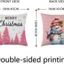Pink Christmas Throw Pillow Covers 18x18 Inch Set of 4 Winter Holiday Decor Pillowcase Snowman Santa Claus Xmas Tree Decorative Cushion Case for Couch Sofa