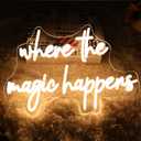 Where The Magic Happens Neon Sign Led Light Up Signs for Wall Decor Usb Powered Letter Neon Light Signs for Bedroom Wedding Decor Birthday Party Shop Man Cave 22 x 13''(Warm White)