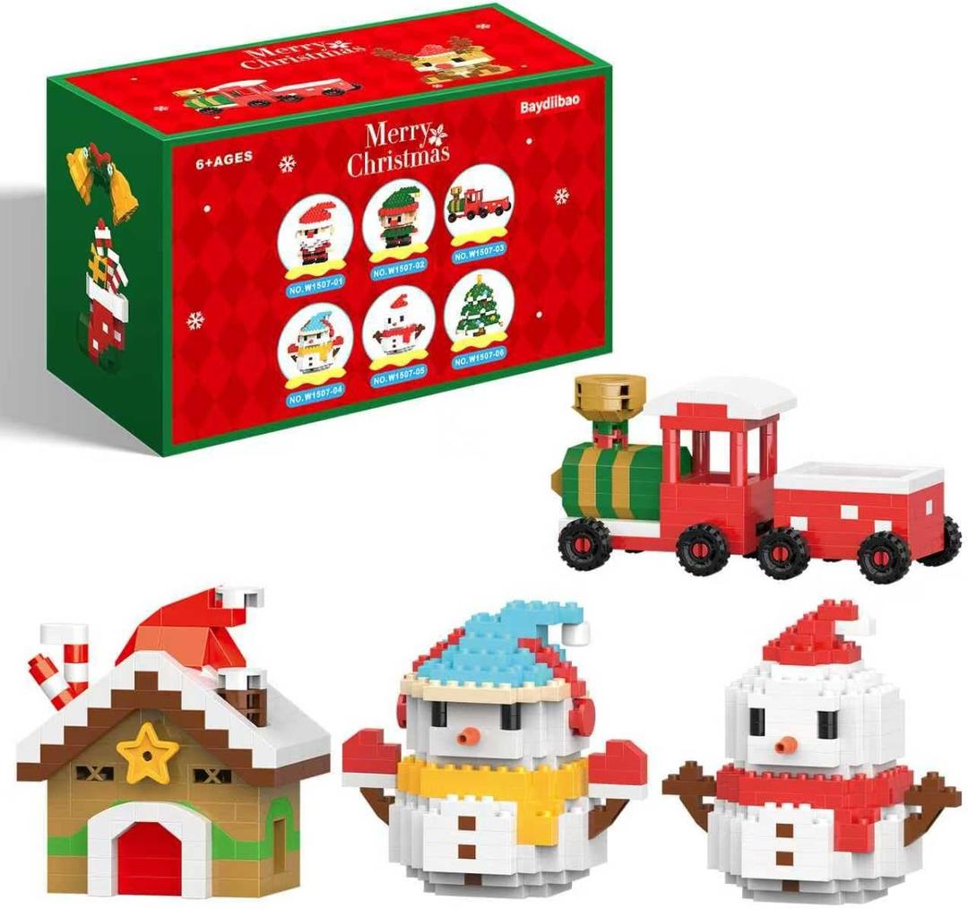 Mini Christmas Building Blocks Toy - 4 Pack Santa Claus Design Set, Holiday Crafts for Family, Kids, Boys & Girls, Ages 6+,DIY Christmas Stocking Stuffers Gifts, Xmas New year Birthday Gifts