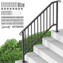 VEVOR Handrails for Outdoor Steps, 5 Step Stair Hand Rail Kit, Transitional Carbon Steel Railings with Installation Kit, Stair Rails for Seniors, Concrete Steps & Porch & Deck, Black Retro Arch