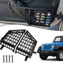 Pair of 1 Aluminum Front Door Storage Pockets for 2007-2018 Jeep Wrangler JK JKU - Black Organizer with Tool-Free Install, Anti-Rust Coating & Accessory Mount (Grid)