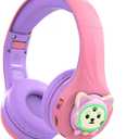 Riwbox CB-7S Kids Wireless Headphones,with Safe Volume Control 74/85/95dB,LED Glow Lights,50H Playtime,Bluetooth V5.3,Built-in Mic, TF Card Slot,for Travel/School/Phone/Laptop(Pink&Purple)