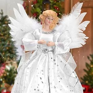 Light Angel Treetop, 12" Standing White Angel Christmas Tree Topper or Table Top, White Lighted Angel Tree Topper -Christmas Tree Topper Decoration Ornament for Home (Silver)