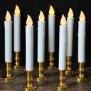 DRomance 9" Flameless Window Taper Candles Battery Operated with 8-Key Remote and Timer, 8 Pack White Christmas Holdiay Window Candles with Gold Holders, Suction Cups and AA Batteries Included