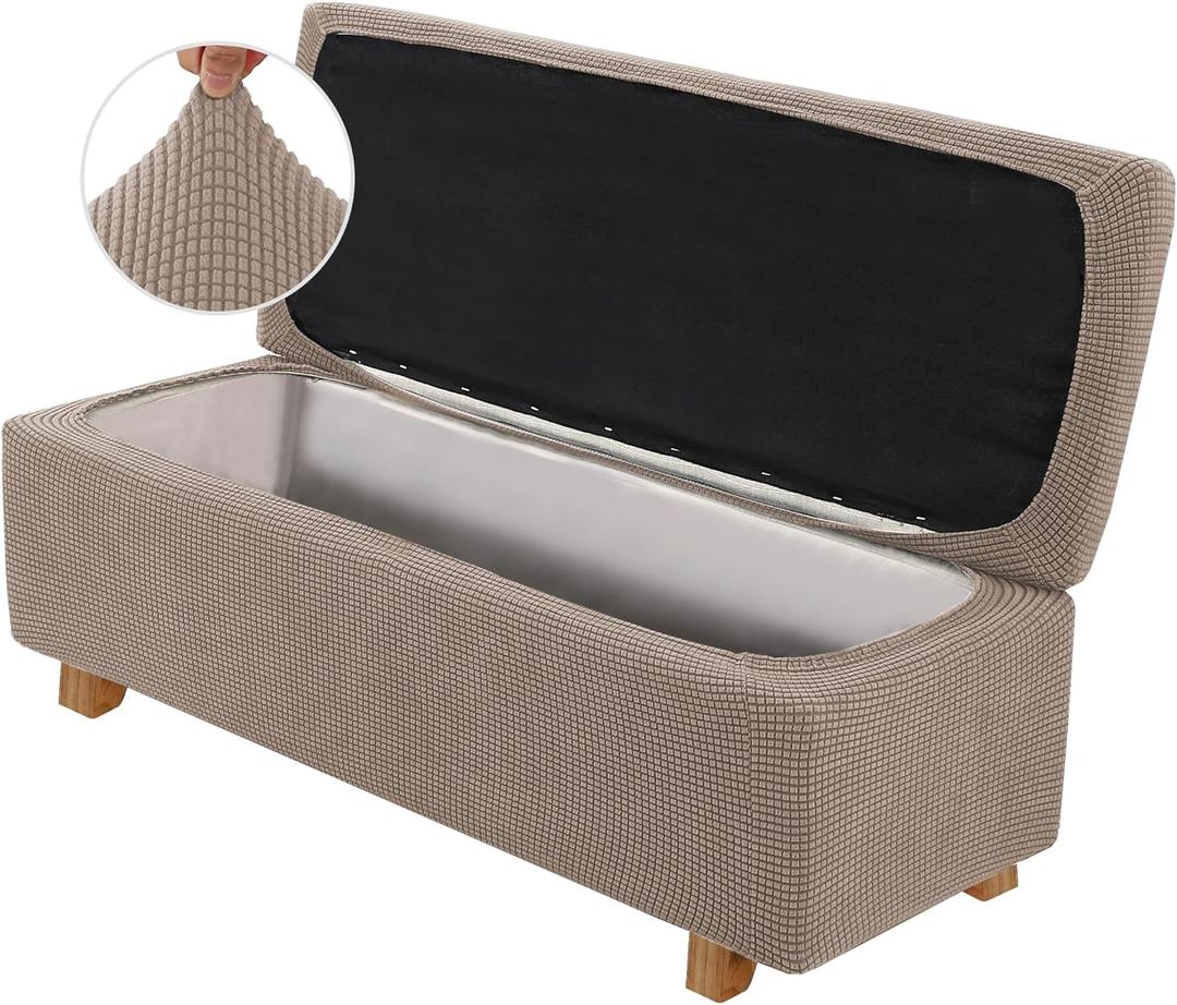 2-Piece Stretch Ottoman Covers  Rectangle Slipcovers for Folding Storage Stools, Non-Slip Elastic Bottom, Soft Fabric Furniture Protectors (Khaki, X-Large)