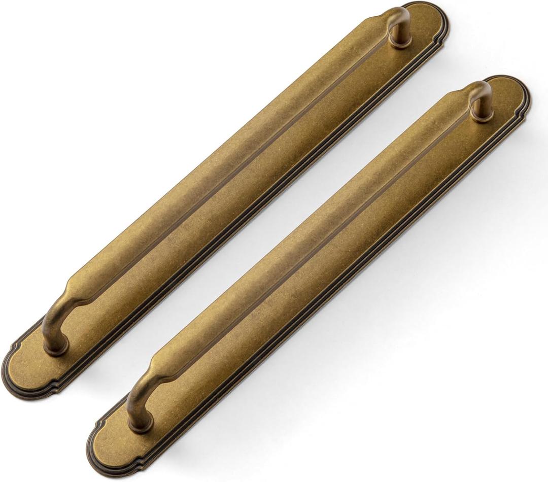 Goo-Ki 2 Pack Antique Brass Cabinet Pulls with Backplate Spacer, 7-1/2" Hole Center Zinc Alloy Kitchen Drawer Pulls Handles