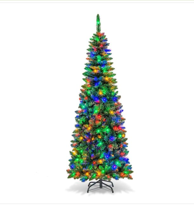 6.5-ft Pre-Lit Hinged Artificial Pencil Christmas Tree with 250 Multicolour Lights