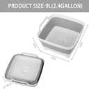 Dishpan for Washing Dishes, 2.4Gal/9L Wash Basin with Draining Plug Carry Handles, Collapsible Bucket for Cleaning, Portable Sink, Foldable Plastic Tub (1 x 9L, Gray)