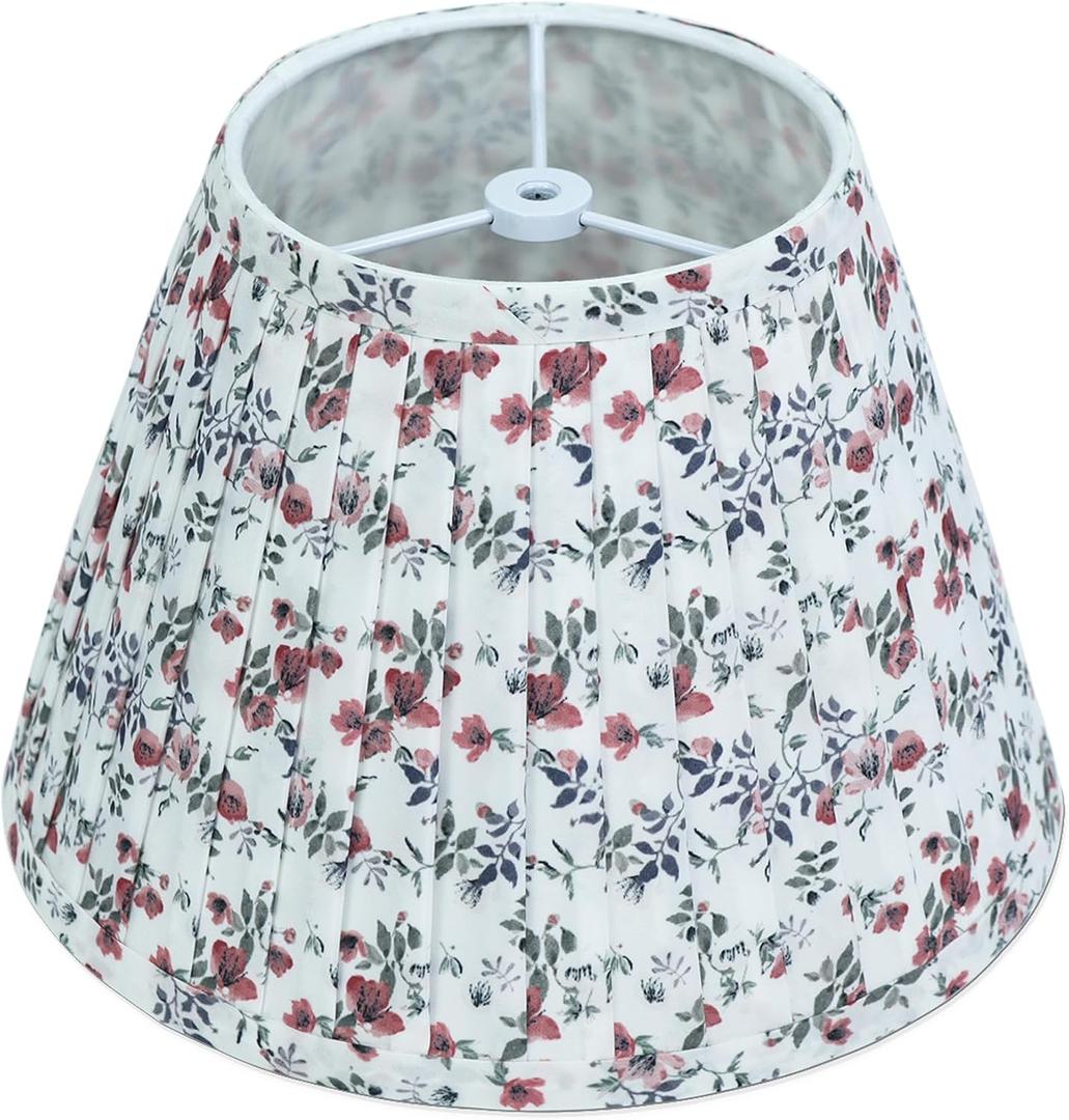Muted Burgundy Floral Lamp Shades - 1 Pack, 5" Top x 9" Bottom x 6.2" H, Small Pleated Empire Lampshade for for Bedside & Table Lamps, Spider Fitter, No Assembly, Ideal for Cottage & Farmhouse Decor