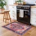 SIILOOM 2x3 Vintage Washable Rug, Red Soft Area Rug for Entryway, Boho Non-Slip Indoor Door Mat, Low-Pile Kitchen Rugs, Floor Carpet for Entrance Kitchen Bedside Farmhouse