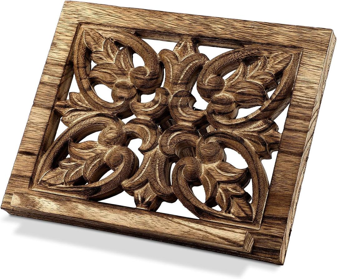 Geelin Wooden Bible Stand 10 x 8 Inch Carved Bible Holder Missal Stand Adjustable Book Display for Reading Folding Religious Prayer Wooden Holy Book Holder