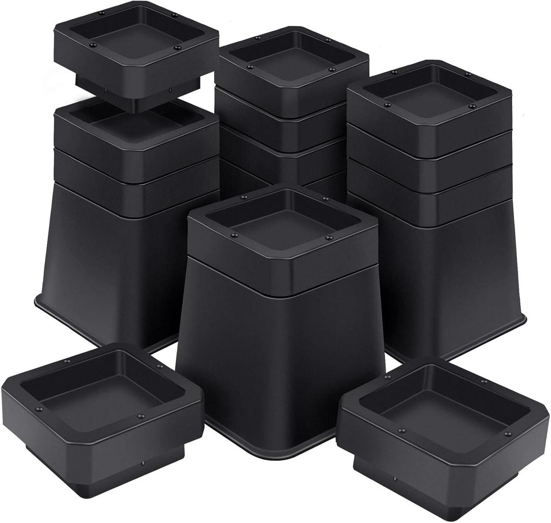 Bed Risers 6 inch Heavy Duty,Elevation in Heights 3456 InchAdjustable Furniture Risers for Chair Table and Desk Legs Lifting (4 Pack,Black) (Square)