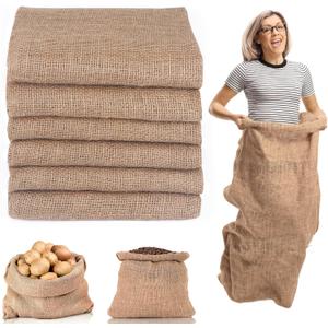 Kmise Burlap Potato Sack Race Bags (Pack of 6)48"x25" Large Natural Jute Burlap Sacks for Kids & Adults, Reusable Eco-Friendly Grow Bag for Field Day Games, 3-Legged Races & Harvest Storage