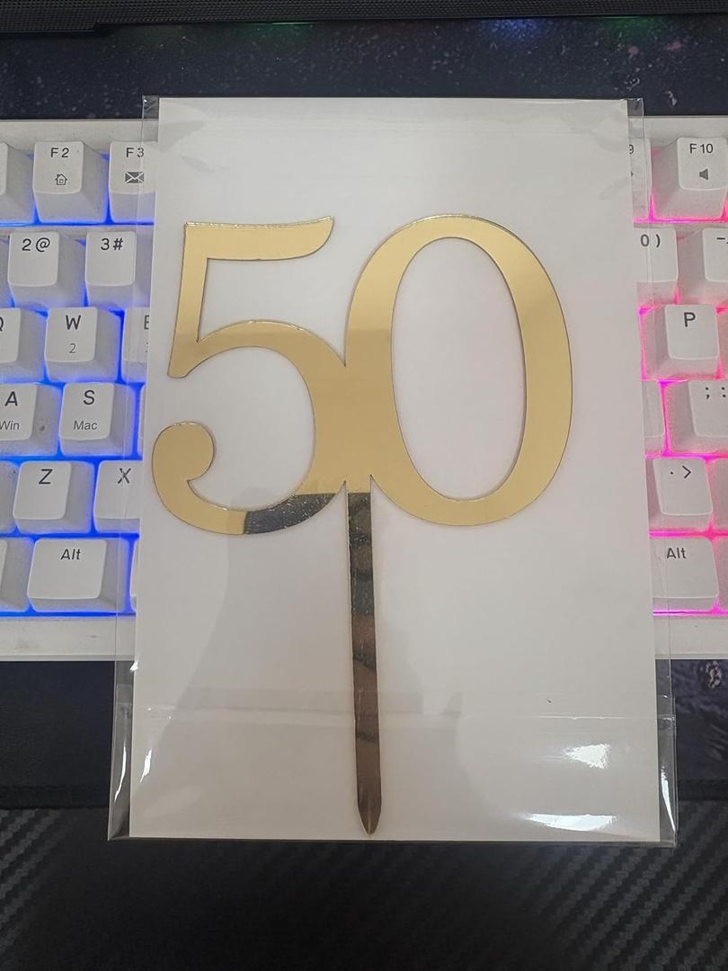 Golden Acrylic 50th Birthday Cake Topper - Hello 50, Cheers to 50 Years, 50 & Fabulous, Happy 50th Birthday/Anniversary Party Decorations
