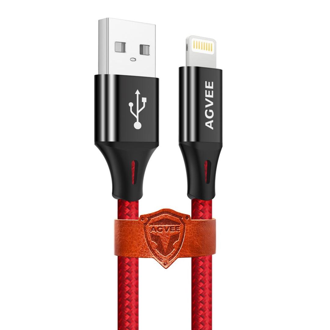 AGVEE 15ft Extra Long Charger for iPhone, Braided Lightning Cable, Heavy Duty Fast Charging Cord, End Tip Unbreakable for iPhone 11 Pro Max X XS XR, 10 8 7 6 6S, Case Friendly, Red