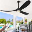 ABZ Ceiling Fans with Lights and Remote Control, 60 Inch Solid Wood Propeller Outdoor Ceiling Fan for Patios, 3 Blades Black Ceiling Fan with Light for Indoor Porch Farmhouse, Matte Black