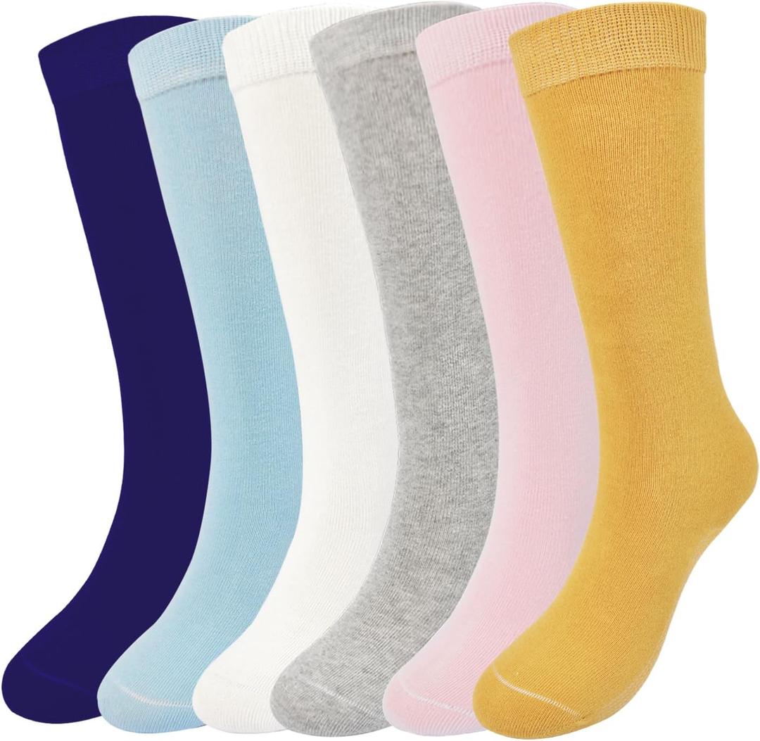 Marchare Girls Knee High Socks Kids Boys School Uniform 5-7 Years Seamless Cotton Athletic Socks Stockings Ivory/Pink/LGrey/DNavy/Blue/Yellow 6 Pack