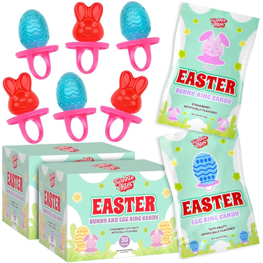 60 Pack Easter Ring Candy – Individually Wrapped Holiday Themed Bunny & Egg Lollipops – Strawberry, Tutti Frutti Delicious Flavors – Bulk Suckers Great Use, For Kids, Party Favor, Classrooms Partys, Goodie Bags, Baskets (EXP 01/20/28)