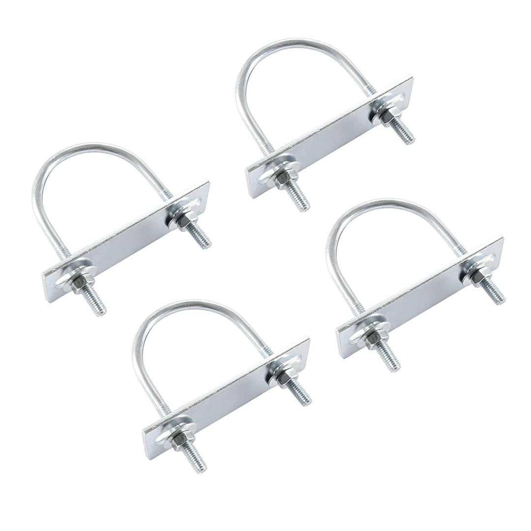 uxcell Round U-Bolts 4 Sets 1.97"(50mm) Inner Width 80mm Length Steel M6 with Nut, Plate, Washer