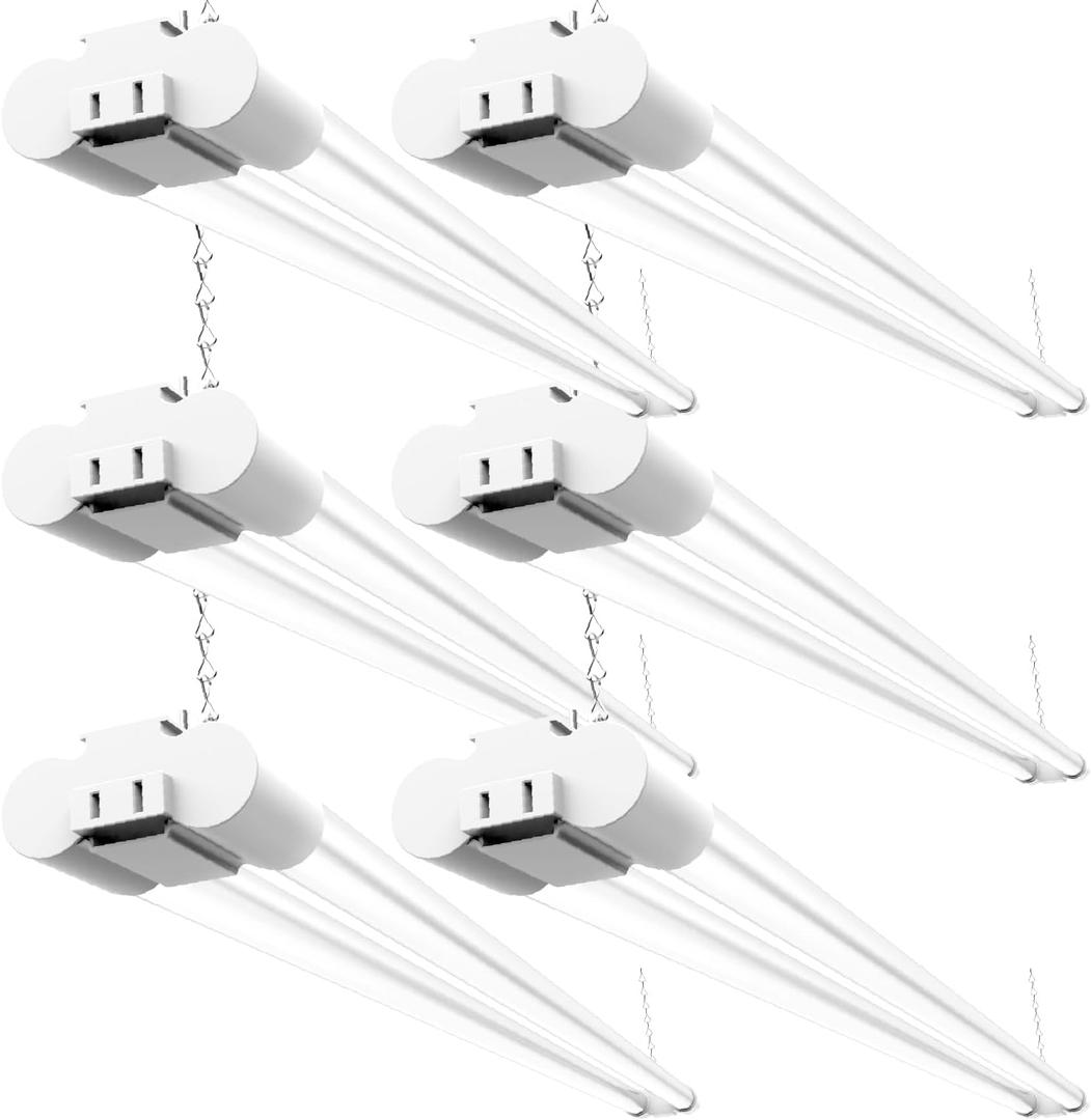 Sunco 6 Pack Linkable LED Utility Shop Light, 4500 LM, 5000K Daylight, 4 FT, 48 Inch Integrated Fixture for Garage, 40W Equivalent 150W, Surface + Suspension Mount, White. (6 Pack, 5000K White)