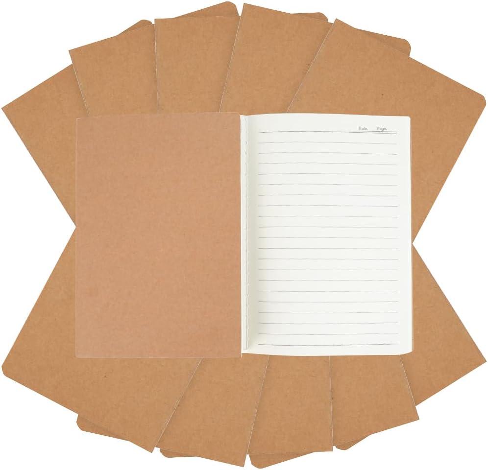 Bulk A5 Journal Notebook, Kraft Cover 80 Pages Lined Paper Journal for Traveler, Notes, Memo - Bulk Journals Sewn Brown Notebook for School Supplies, Office Supplie (Line 80 Pages, 10 Pack)
